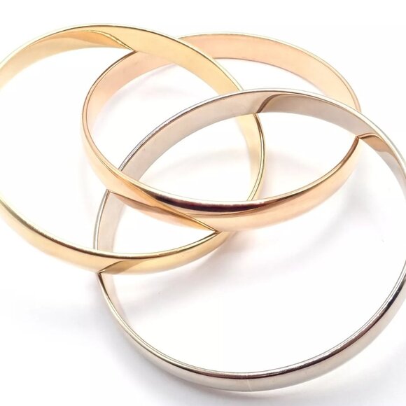 Authentic! Cartier 18k Tricolor Gold 101.5 Grams Rolling Trinity Bangle Bracelet - Picture 8 of 11
